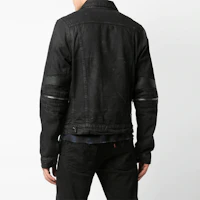 Shop AMIRI Black Relaxed Fit Denim Jacket with Utility Pockets and Zipper. W9M04155RD-BKX