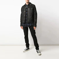 Purchase AMIRI Black Relaxed Fit Denim Jacket with Utility Pockets and Zipper. W9M04155RD-BKX