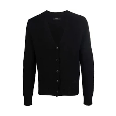 AMIRI Black Solid V-Neck Button-Up Long Sleeve Knit Cardigan MKC006-001