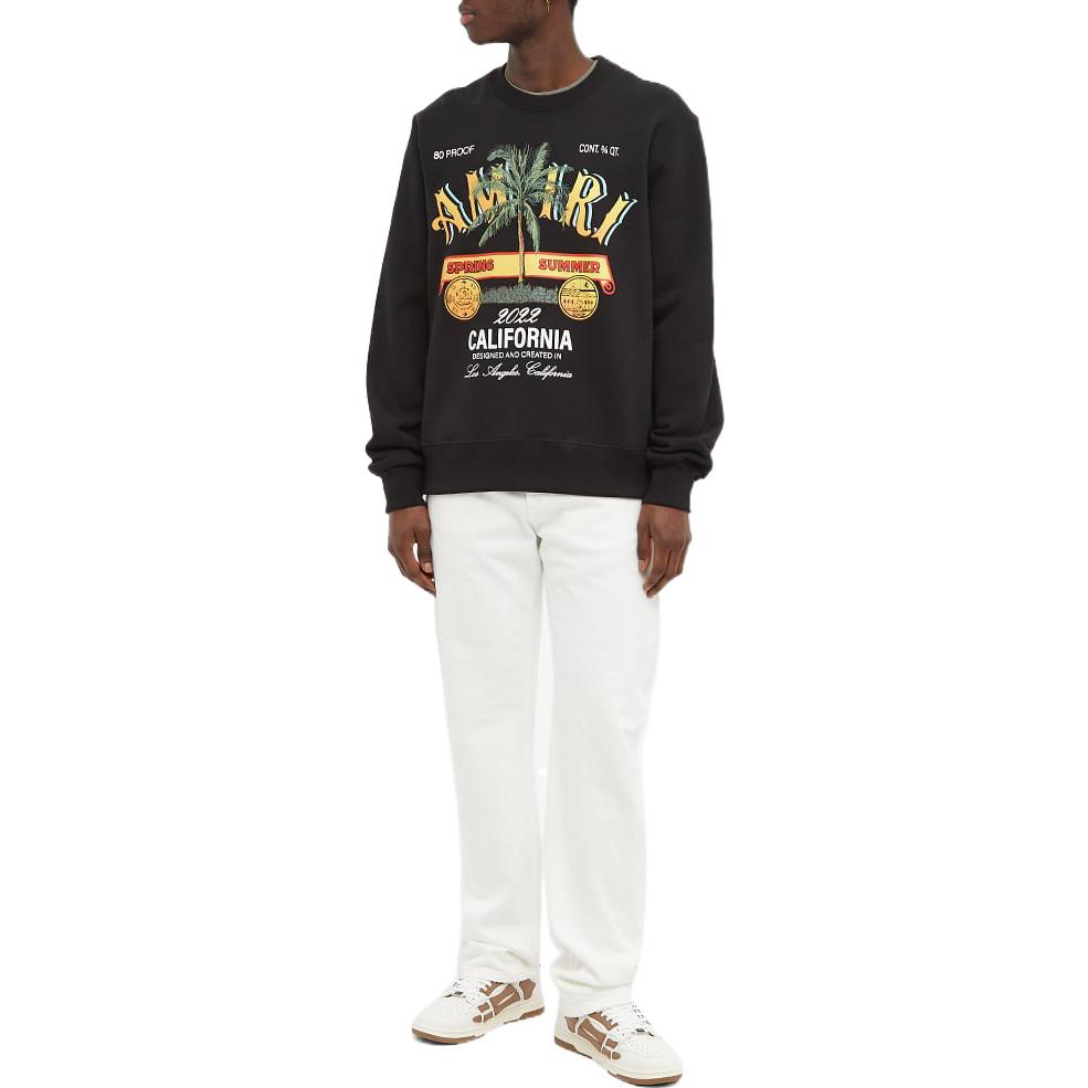 Lookbook AMIRI 椰子樹印花黑色圓領套頭衫長袖T恤 SS22MJG002-001