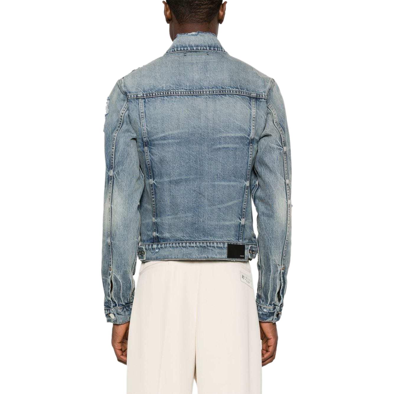 Shop AMIRI 做舊標誌貼布牛仔外套 中藍色 AMDNTR1001-406