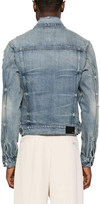 AMIRI 做舊標誌貼布牛仔外套 中藍色 AMDNTR1001-406 Shop AMIRI 做舊標誌貼布牛仔外套 中藍色 AMDNTR1001-406