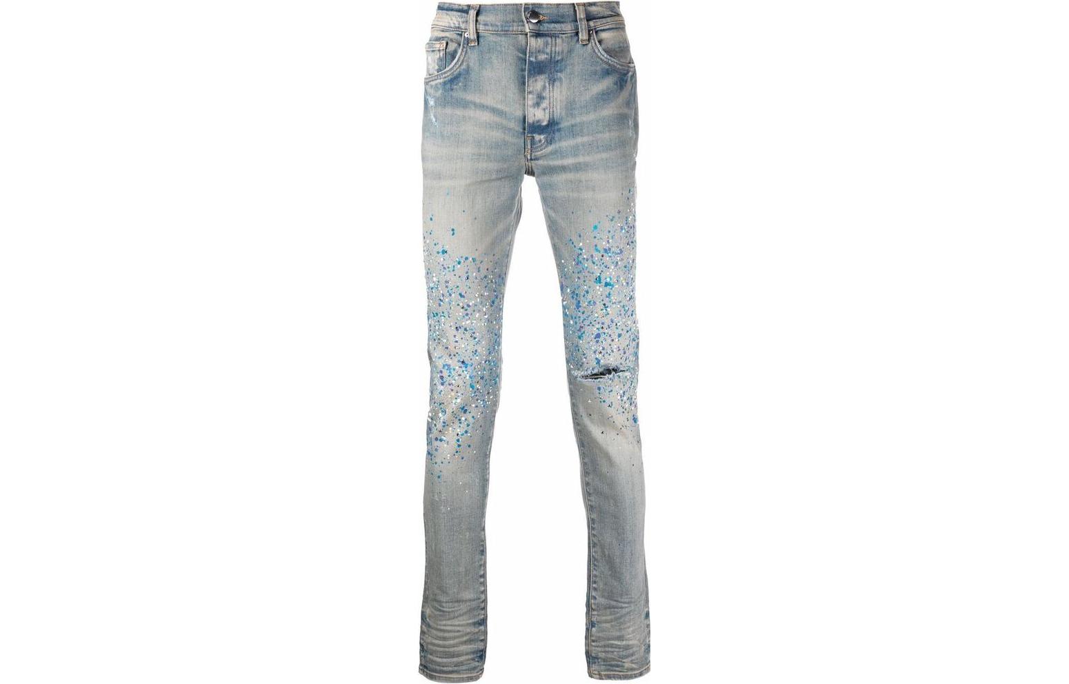 AMIRI  Distressed Paint-Splatter Jeans Blue MDS114-408