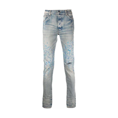 AMIRI Distressed Paint-Splatter Jeans Blue MDS114-408