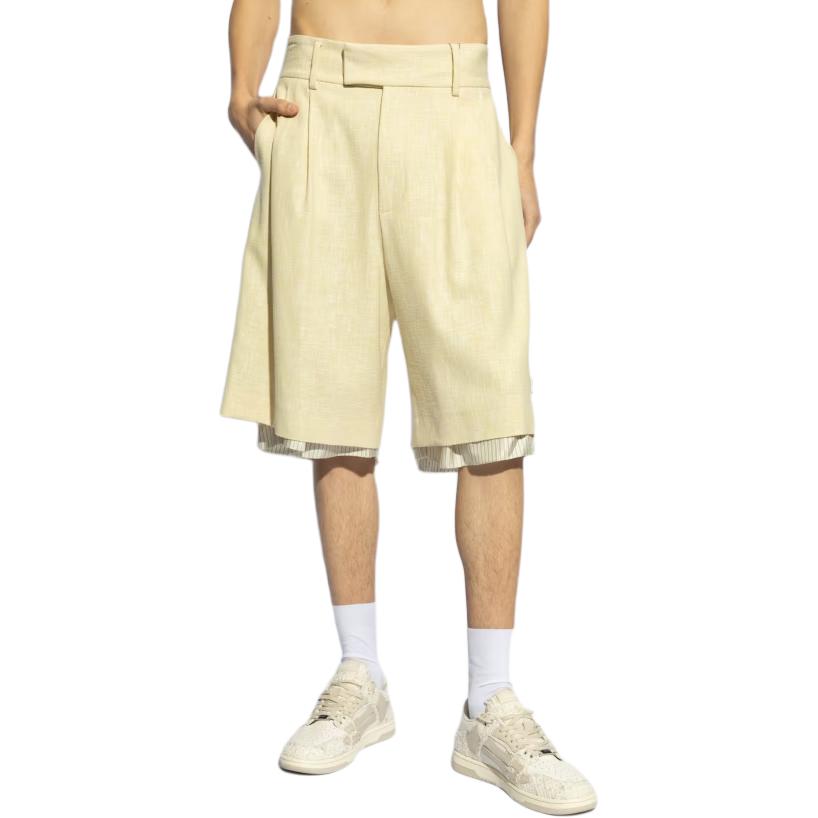 Shop AMIRI 基本款拉鍊休閒寬鬆短褲 芥末黃色 AMSHCA1012-751