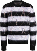 AMIRI Gray Striped Letter Intarsia Crewneck Knit Sweater PS23MKL010-004 AMIRI Gray Striped Letter Intarsia Crewneck Knit Sweater PS23MKL010-004