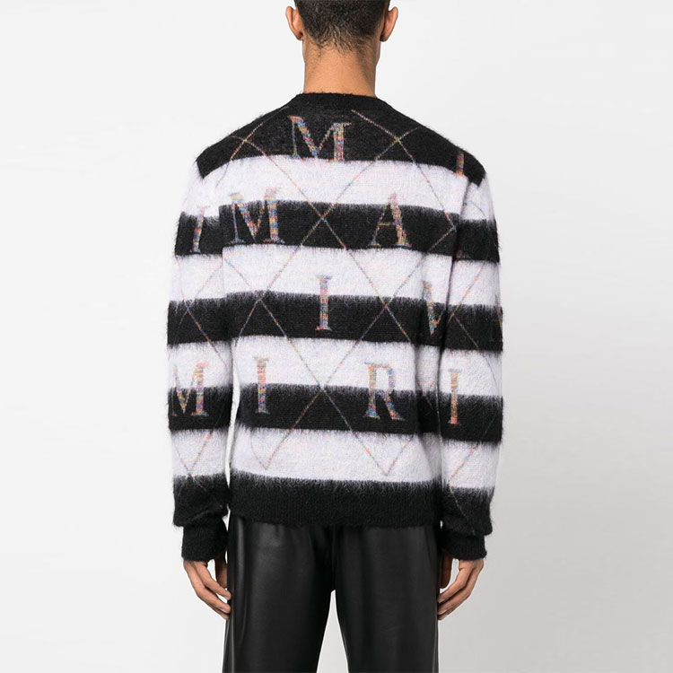Shop AMIRI Abu Sweater Rajut Crewneck Striped Letter Intarsia. PS23MKL010-004