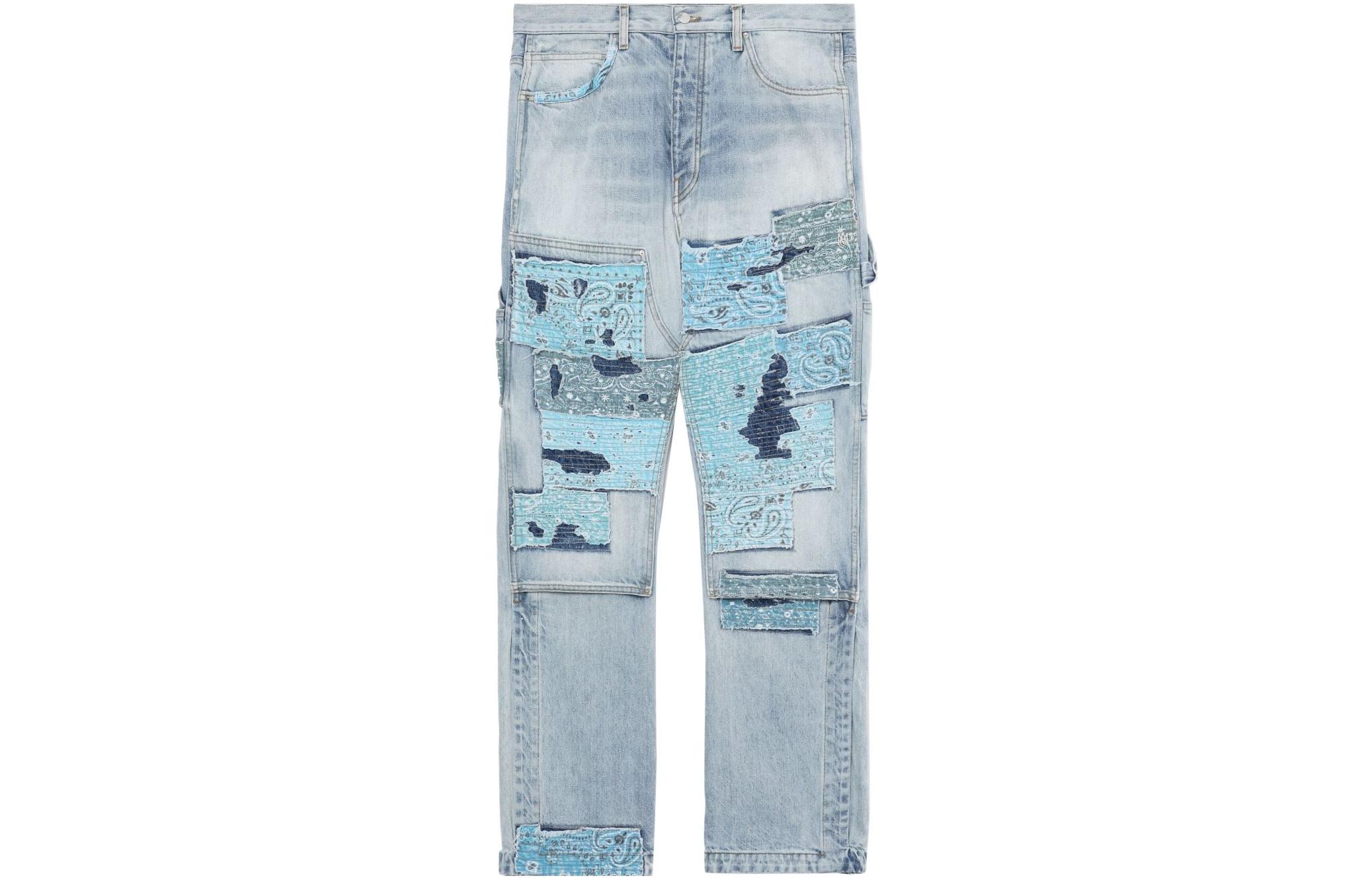 AMIRI  High-Waisted Straight-Leg Jeans with Patch Details - Light Blue. PF23MDF038765