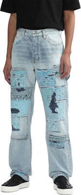 アミリ ハイウエスト ストレートジーンズ パッチデザイン ライトブルー. PF23MDF038765 Details for アミリ ハイウエスト ストレートジーンズ パッチデザイン ライトブルー. PF23MDF038765