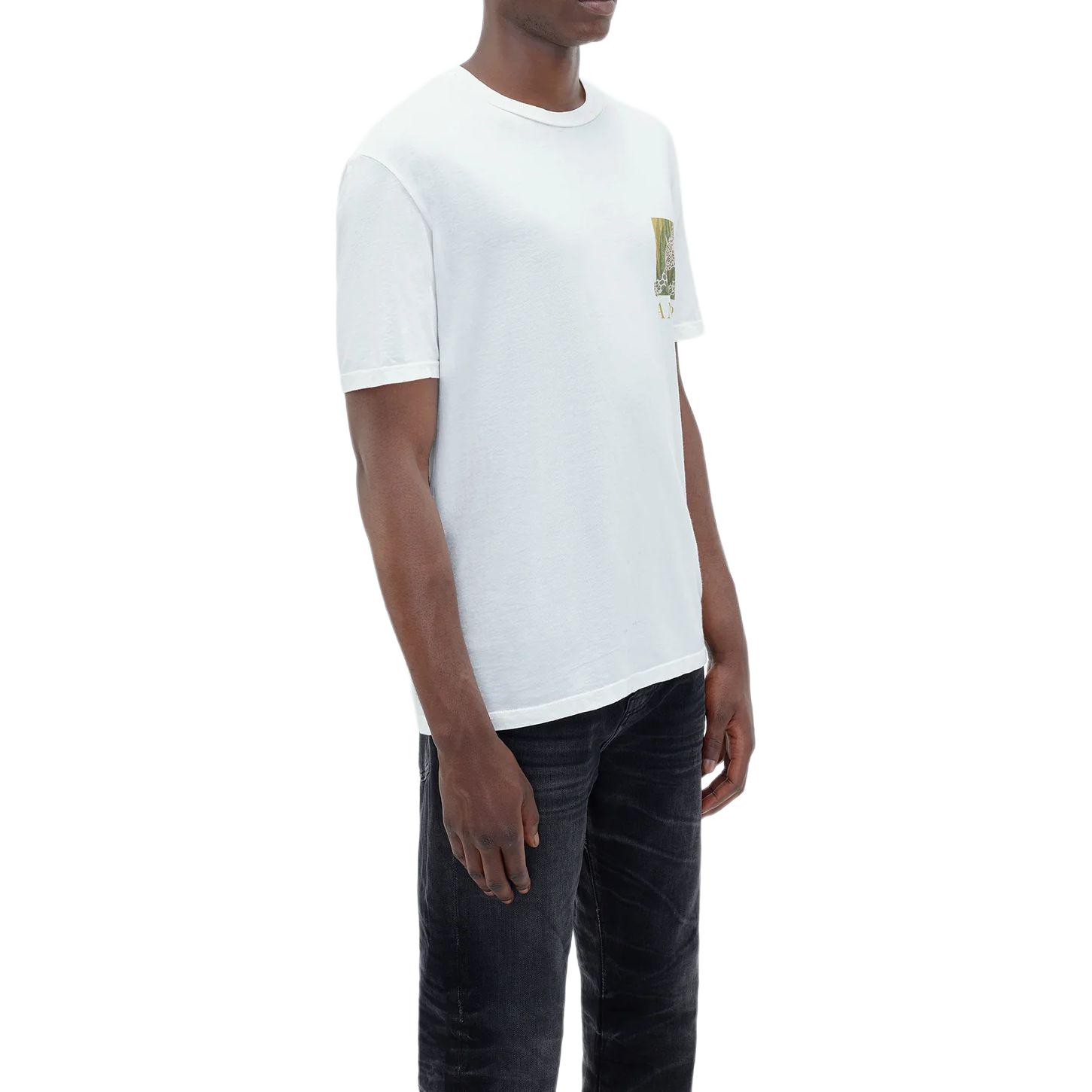 Shop AMIRI 豹紋標誌印花圓領白色T恤 AMJYTE1020-100