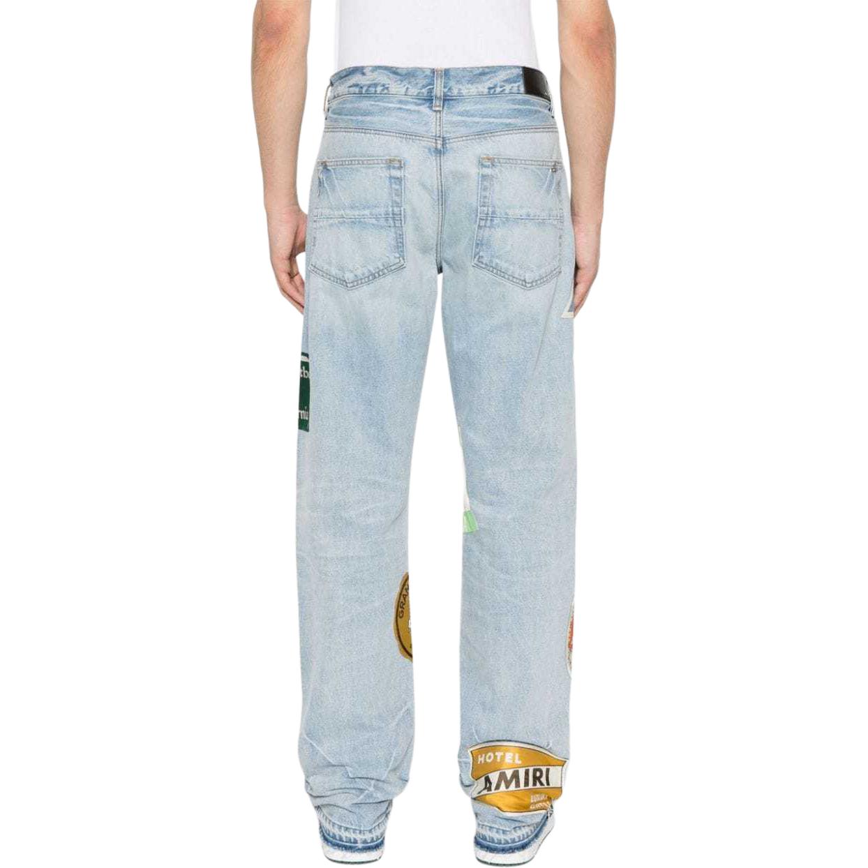 Shop AMIRI 淺藍色拼布直筒割線牛仔褲 AMDNGG1001