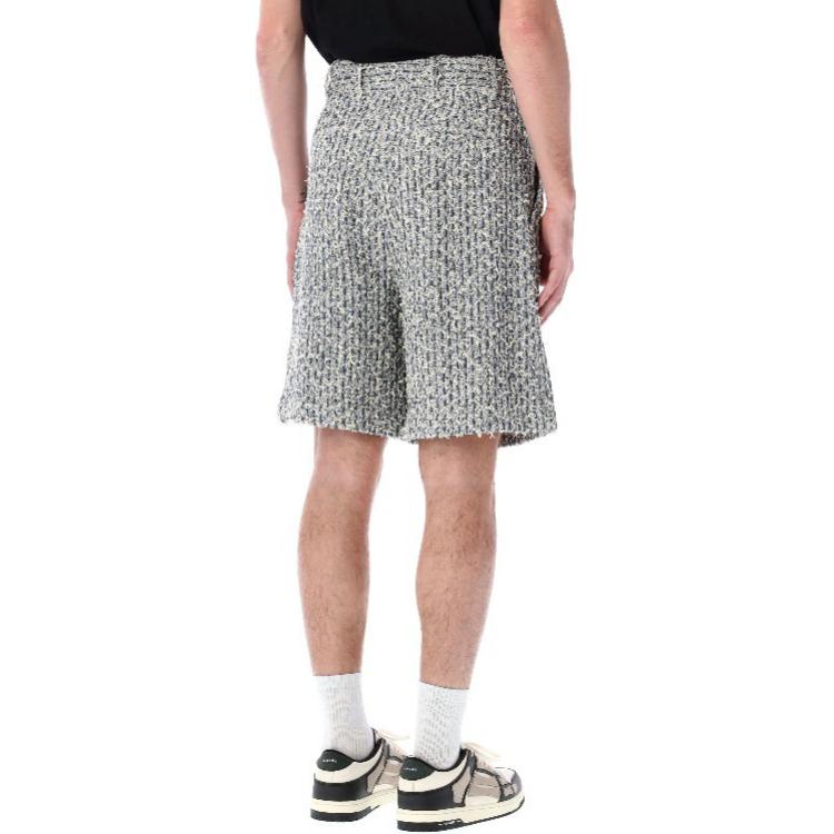 Lookbook AMIRI Celana Pendek Kasual Tweed Biru Muda High-Waist Elastis Wanita. AMSHFO1002-TASHLEYBLU