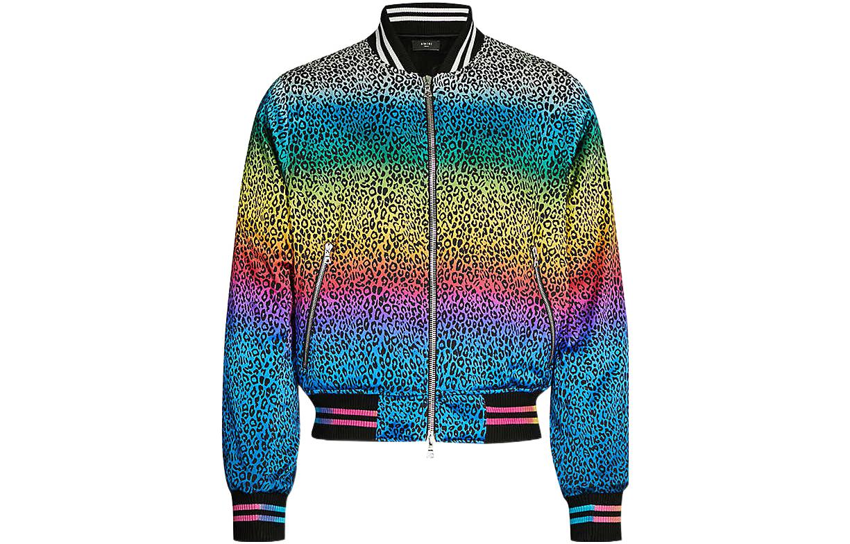 AMIRI  Rainbow Leopard Print Silk Bomber Jacket Multicolor. MOBOMSLR
