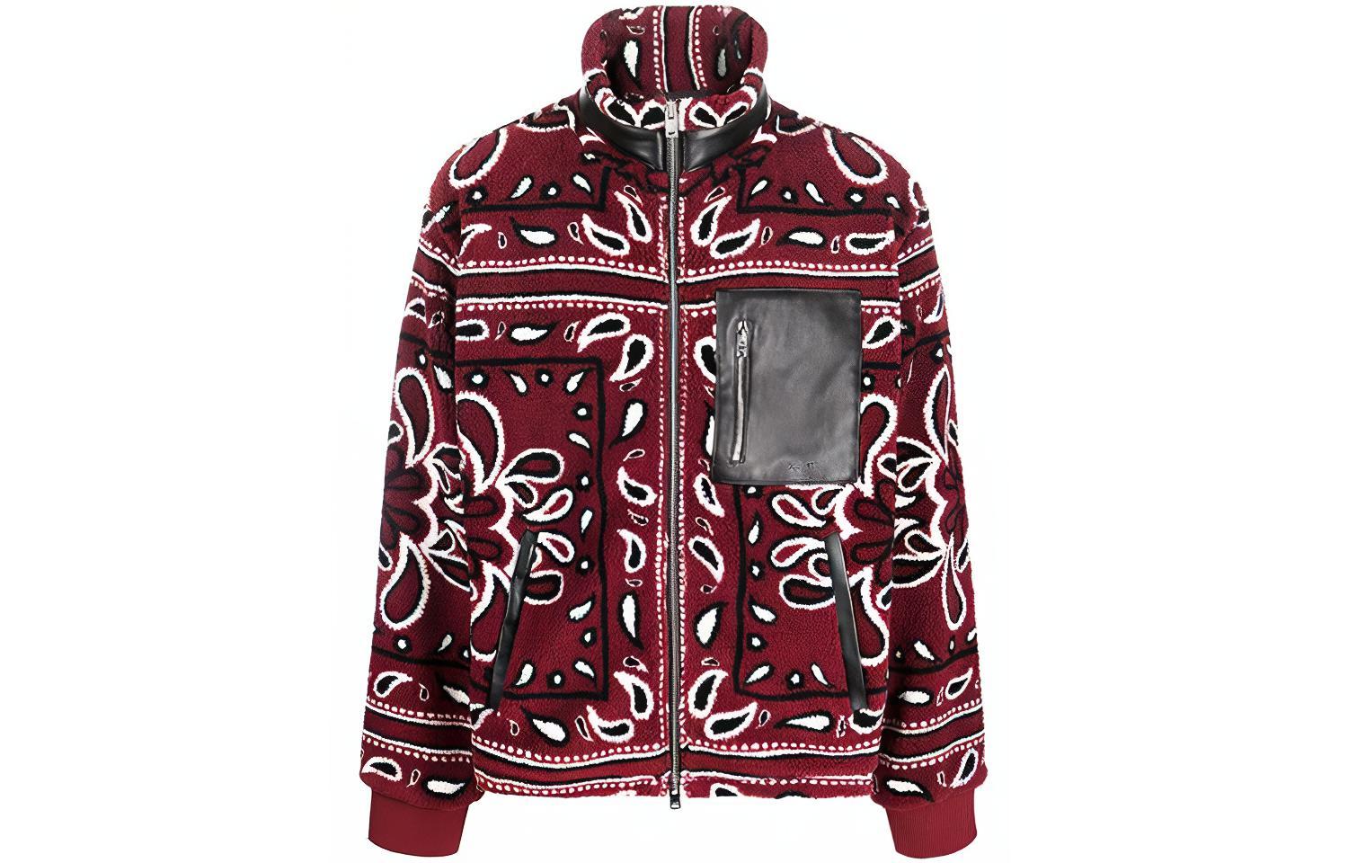 AMIRI  Red Paisley Print High-Neck Fleece Jacket MKF009-643