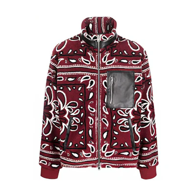 AMIRI Red Paisley Print High-Neck Fleece Jacket MKF009-643