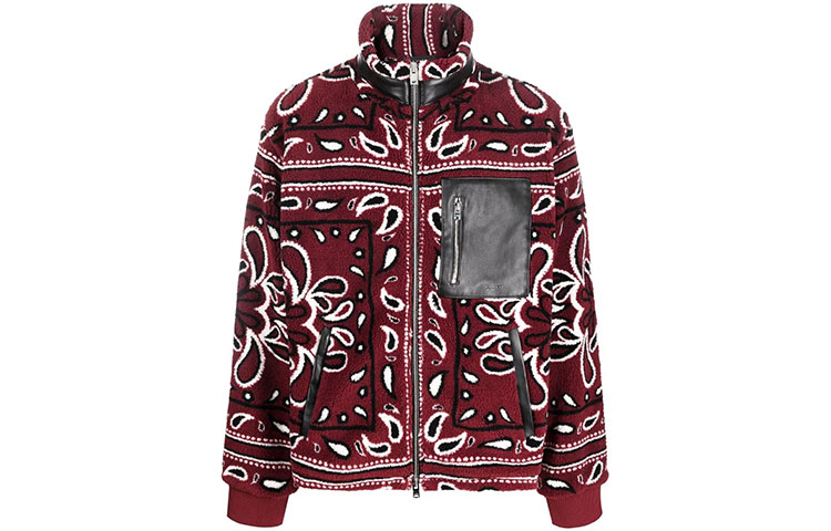 Order AMIRI 紅色佩斯利印花高領抓毛外套 MKF009-643