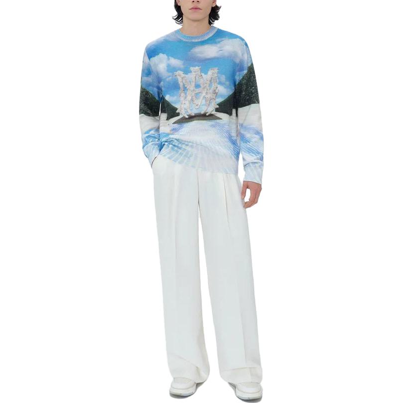 Lookbook AMIRI Scenic Letter Intarsia Knit Sweater Biru. SS23MKL011-900