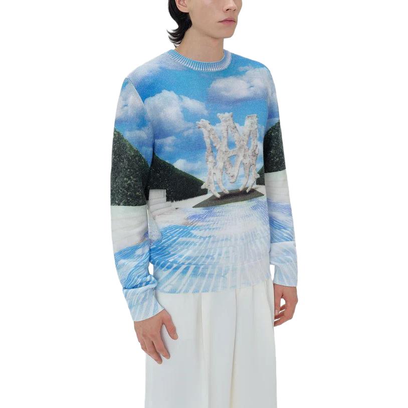 Purchase AMIRI Scenic Letter Intarsia Knit Sweater Biru. SS23MKL011-900