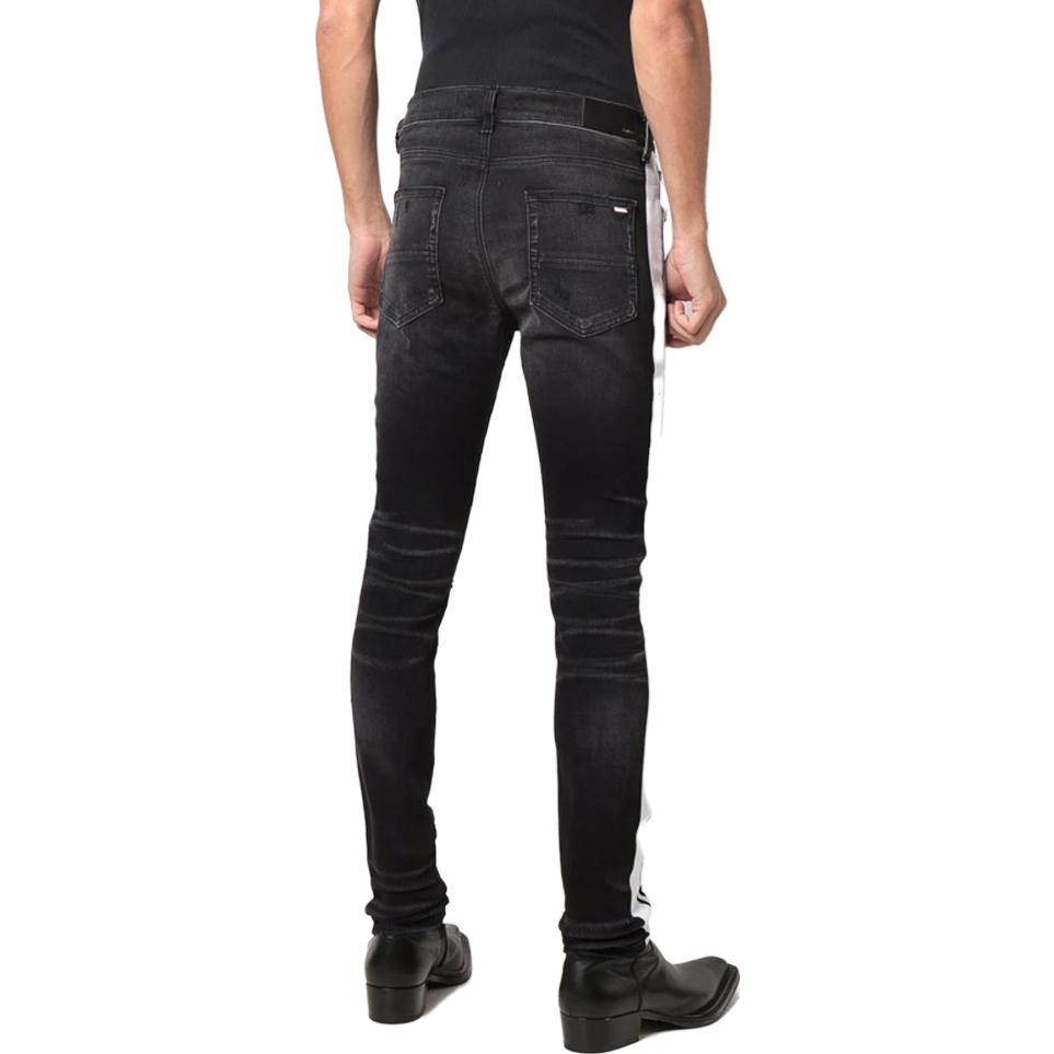 Shop AMIRI 修身側條紋黑色牛仔褲 MDS052-023