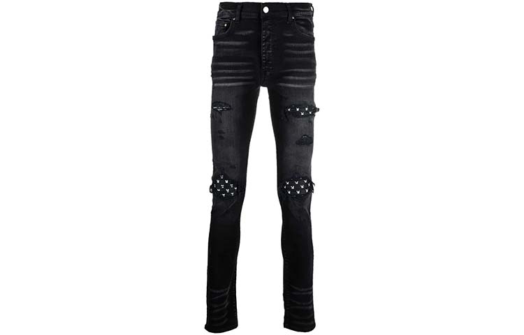 AMIRI  Solid Distressed Skinny Jeans Black MDS049-023