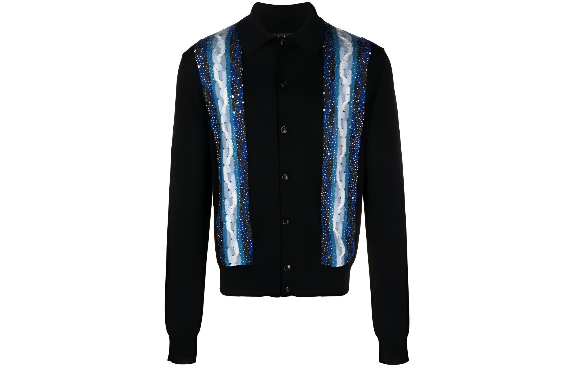 AMIRI  Striped Button-Up Cardigan Sweater Black Long Sleeve. AW23MKS007-001