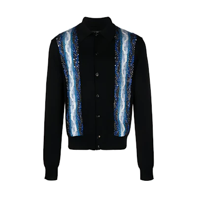 AMIRI Striped Button-Up Cardigan Sweater Black Long Sleeve. AW23MKS007-001