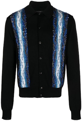 AMIRI 條紋黑色長袖針織開襟毛衣外套。 AW23MKS007-001 Order AMIRI 條紋黑色長袖針織開襟毛衣外套。 AW23MKS007-001