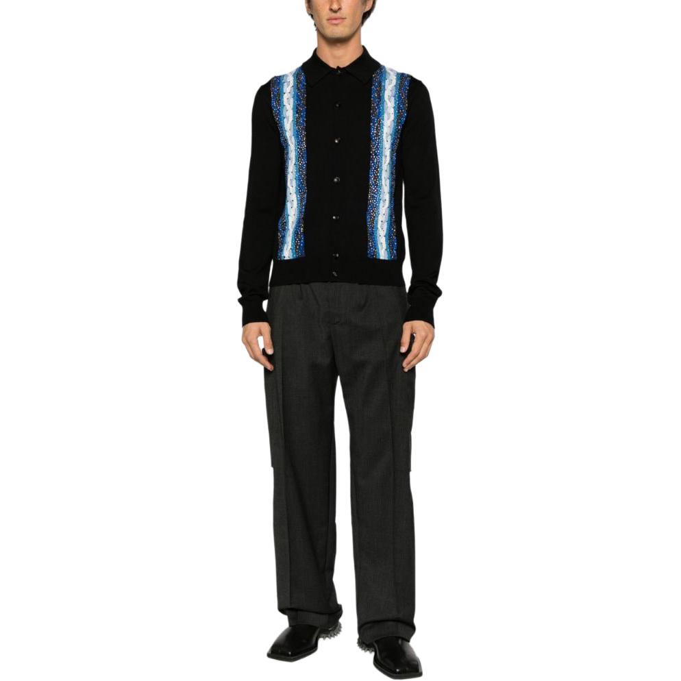 Lookbook AMIRI 條紋黑色長袖針織開襟毛衣外套。 AW23MKS007-001