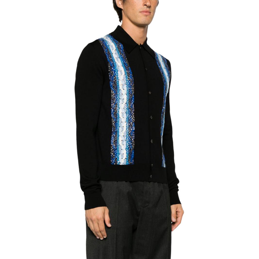 Purchase AMIRI 條紋黑色長袖針織開襟毛衣外套。 AW23MKS007-001