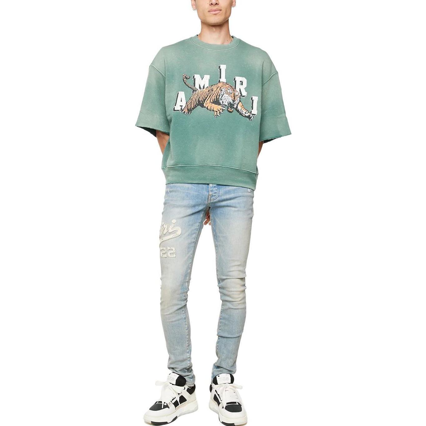 Shop AMIRI 復古圓領短袖T恤 綠色 PF23MJG017-310