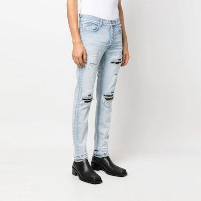 아미리 워시드 디스트레스 슬림 스트레이트 진. PF22MDS025D485 Shop 아미리 워시드 디스트레스 슬림 스트레이트 진. PF22MDS025D485