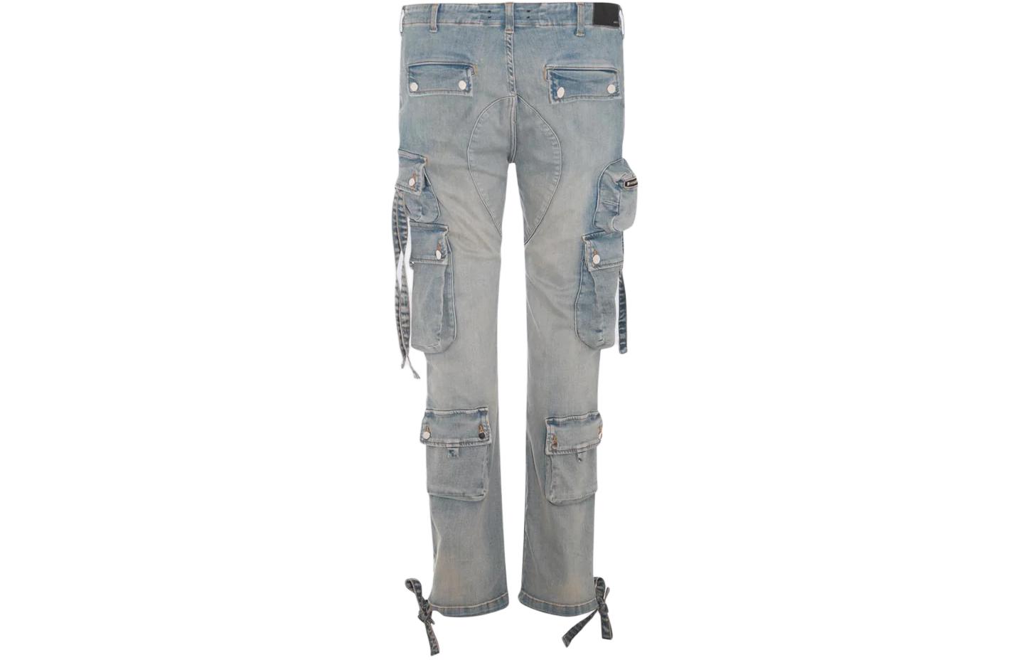 Lookbook AMIRI 淺藍色洗舊高腰多口袋拉鍊吊帶慢跑褲牛仔褲 AMDNCG1001406