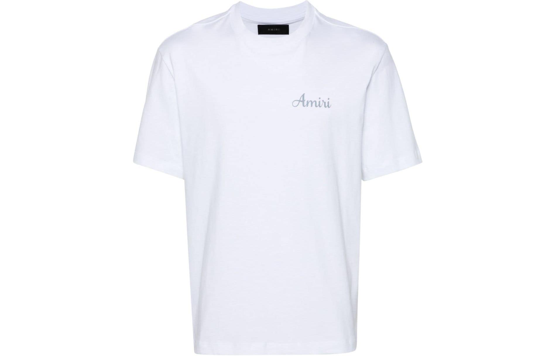 AMIRI  White Logo Print Textured Knit Short-Sleeve T-Shirt. PS24MJG003