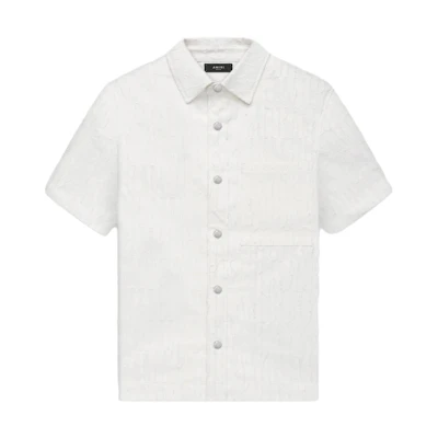 AMIRI White Solid Short-Sleeve Polo Shirt with Button Front. PF23MSS035-100