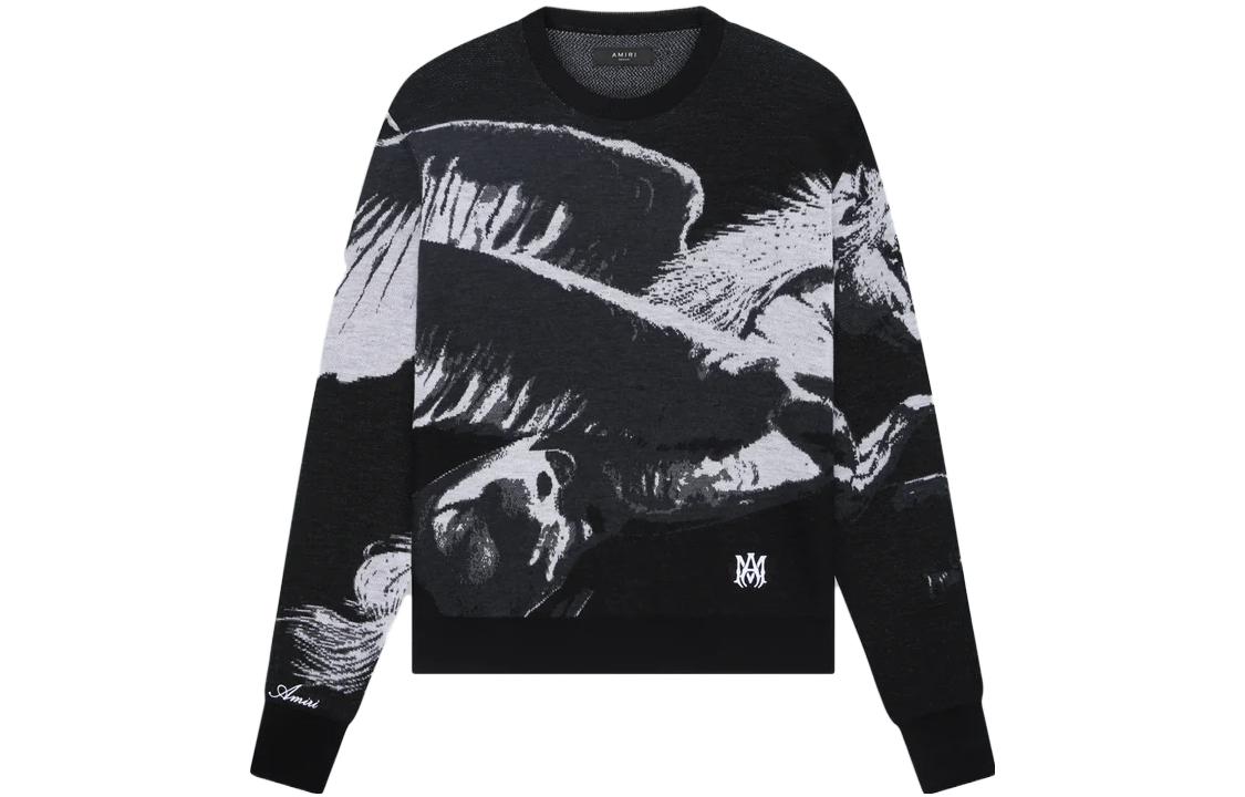 AMIRI All-Over Print Crewneck Long Sleeve Sweatshirt Black () SS23MKL004-001