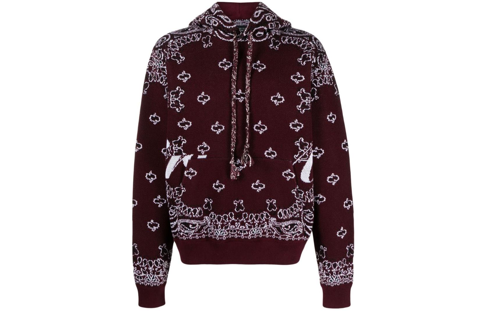 AMIRI All-Over Print Hoodie Burgundy Long Sleeve Pullover AW23MKH-006