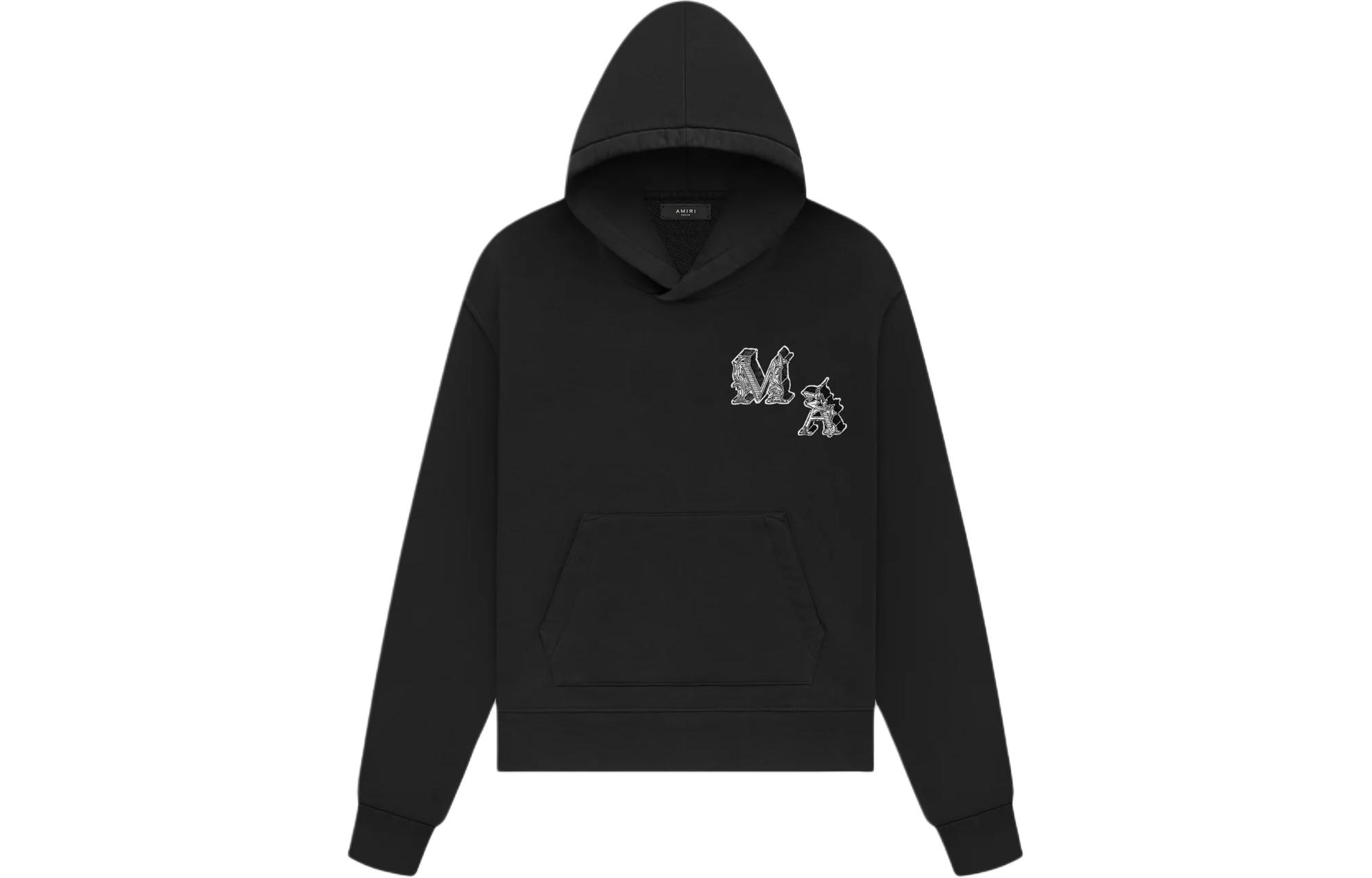 AMIRI Angel Hoodie Black Menswear Logo Pullover with Kangaroo Pocket AMJYHD1018-001