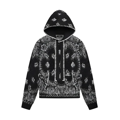 AMIRI Bandana Hoodie Black Floral Print Pullover Adjustable Fit PS24MKH002-001