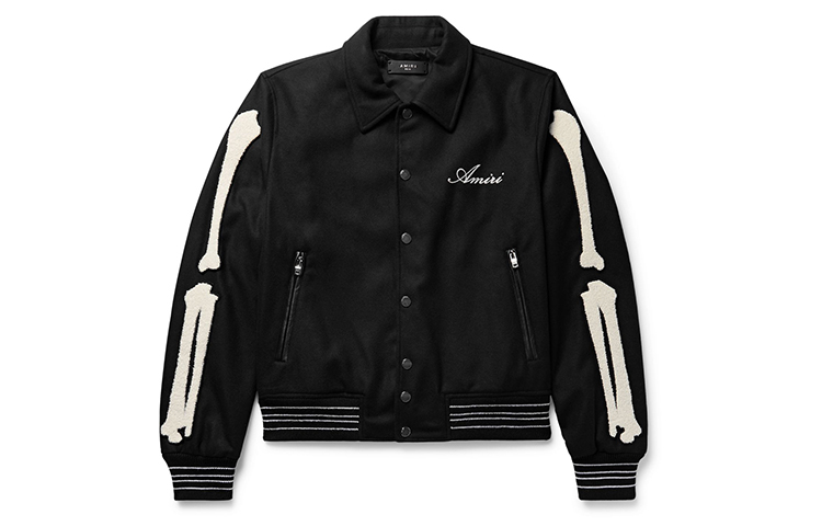 AMIRI Black Bone Logo Varsity Embroidered Jacket Back to School Edition W0M04364WO-BLK