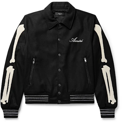 AMIRI 黑色骨头标志刺绣校园版棒球夹克 W0M04364WO-BLK Buy AMIRI 黑色骨头标志刺绣校园版棒球夹克 W0M04364WO-BLK