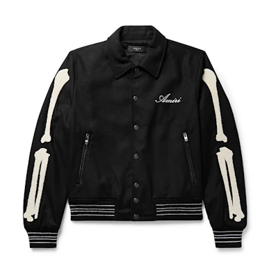 AMIRI Black Bone Logo Varsity Embroidered Jacket Back to School Edition W0M04364WO-BLK