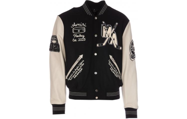 AMIRI Black Collarless Letter Print Long-Sleeve Button Jacket MOS117-001