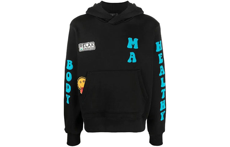 Order AMIRI Black Cotton Ribbed Logo Patch Pullover Hoodie MJGH001-001