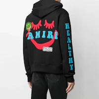 Shop AMIRI 黑色棉質羅紋標章連帽衫 MJGH001-001