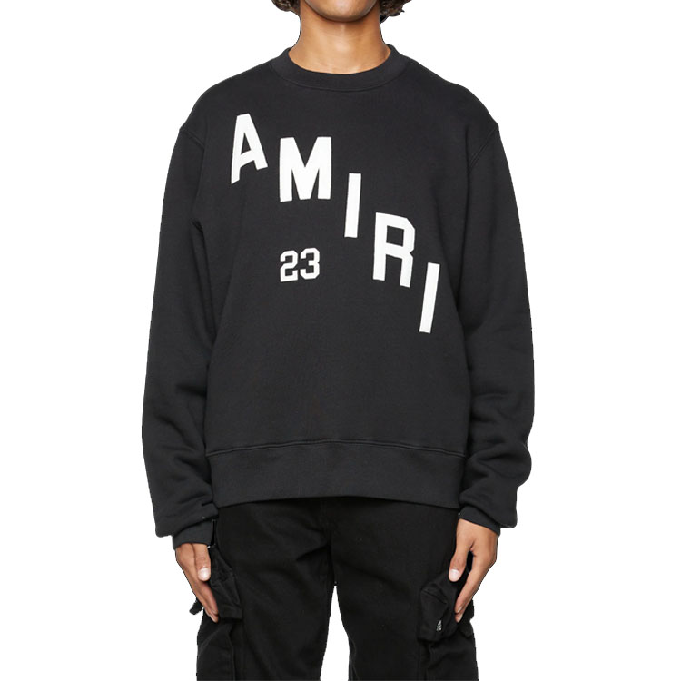 Shop AMIRI Black Crewneck Letter Print Long Sleeve Sweatshirt AW23MJG023-001