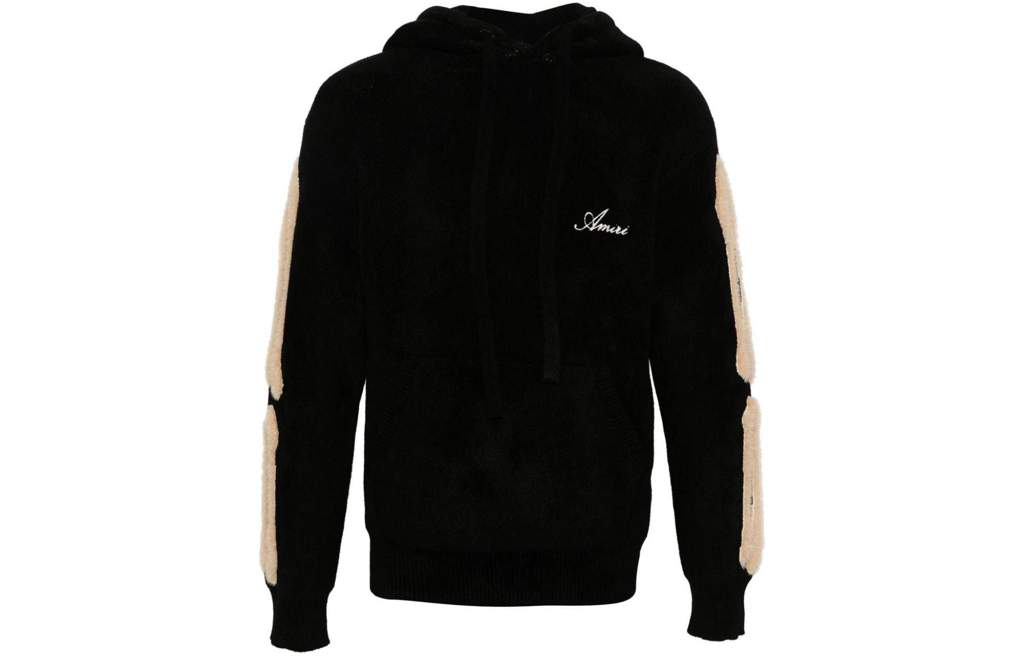 AMIRI Black Hoodie with Logo Embroidery and Bone Pattern Design PS24MKH004-001