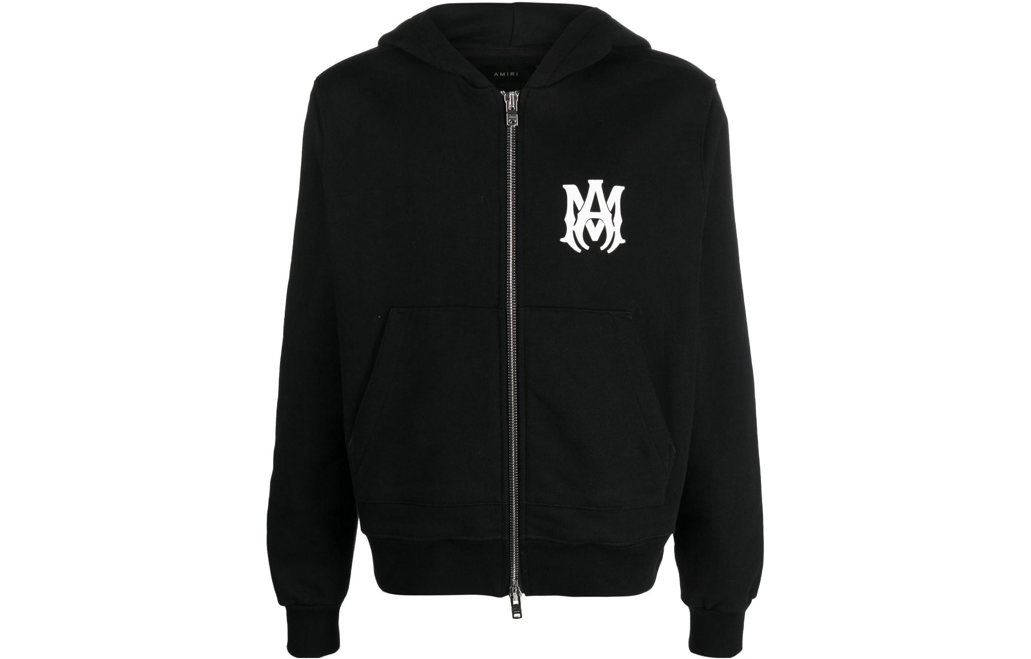 AMIRI Black Hoodie with Logo Print and Zipper Design PS23MJL032