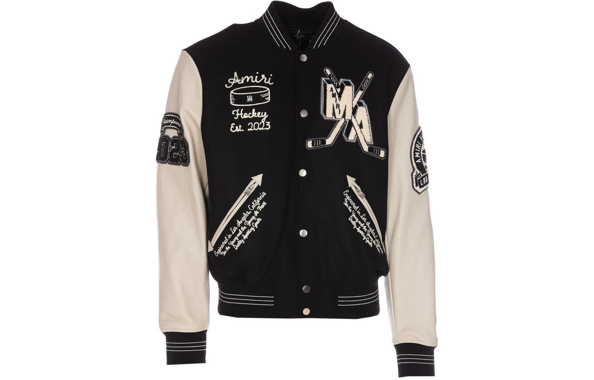 AMIRI Black Letterman Baseball Collar Button-Up Jacket AW23MOS117-001