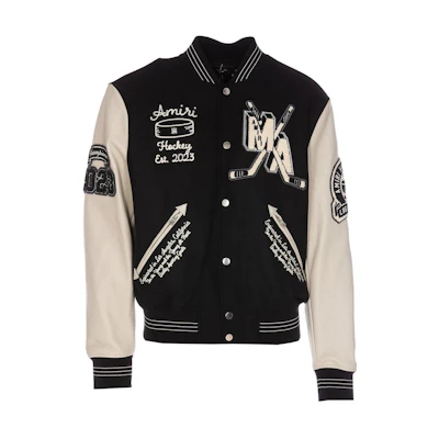 AMIRI Black Letterman Baseball Collar Button-Up Jacket AW23MOS117-001