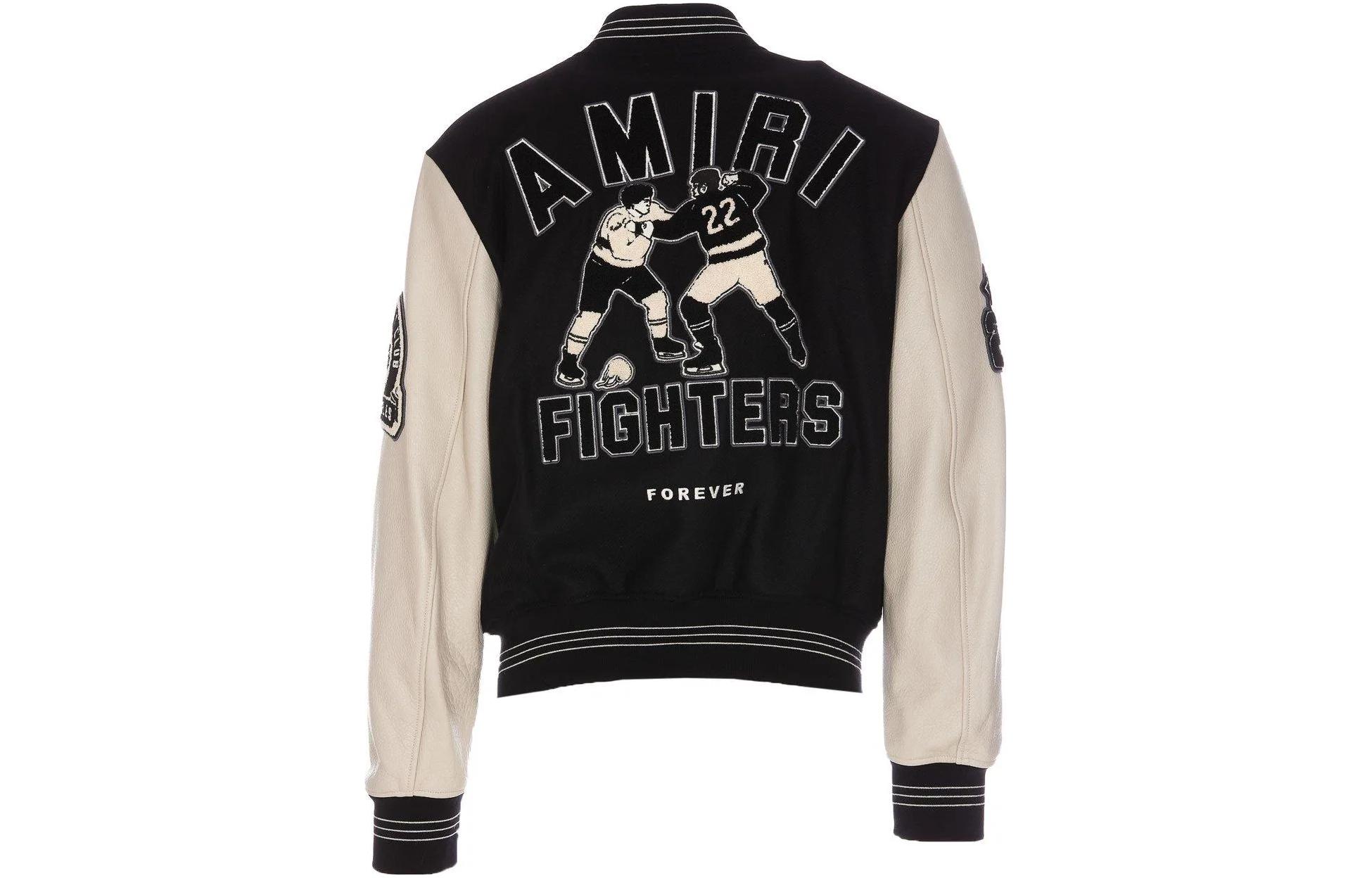 Lookbook AMIRI 黑色棒球領字母刺繡鈕扣夾克 AW23MOS117-001